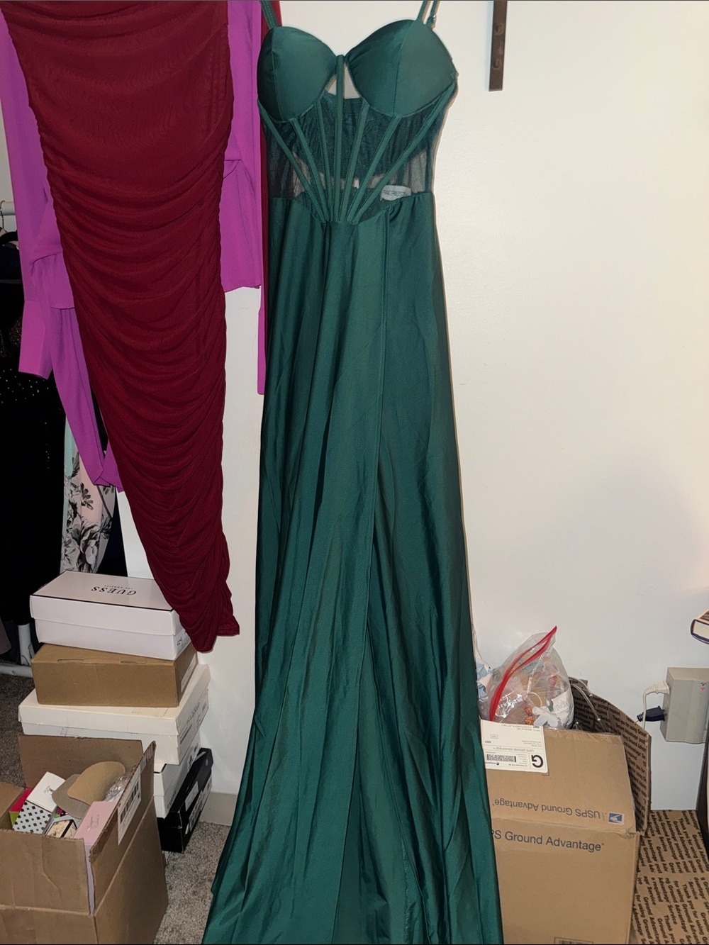Emerald Green Strapless Maxi Evening Dress